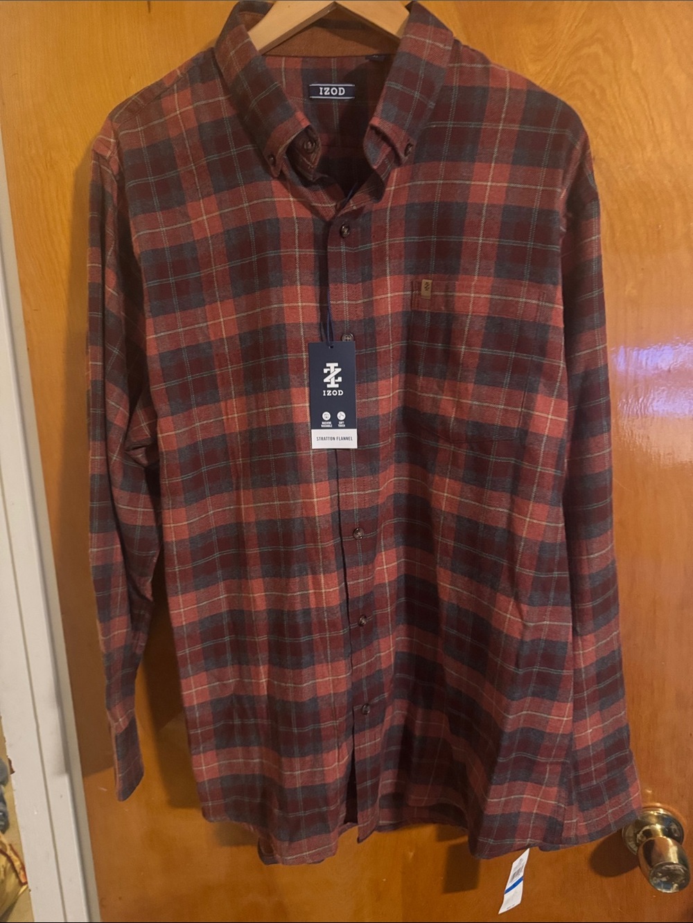 Izod Flannel Shirt Mens XL Orange Plaid